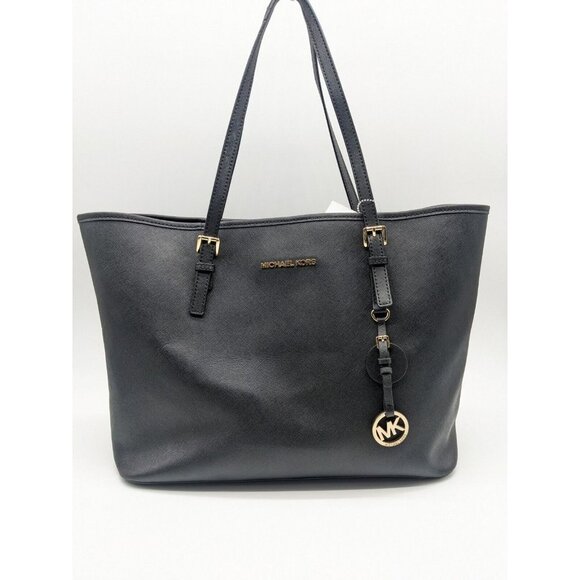 MICHAEL KORS Jet Set saffiano leather women's tote bag -BLACK (USED) - Picture 1 of 11